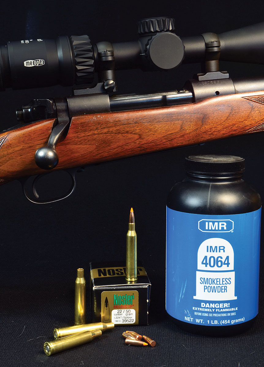 A combination made in heaven for varmint hunters who like to reach out beyond 300 yards is Nosler’s 50-grain Ballistic Tip ahead of a healthy dose of IMR-4064, in an accurate rifle with a great scope.